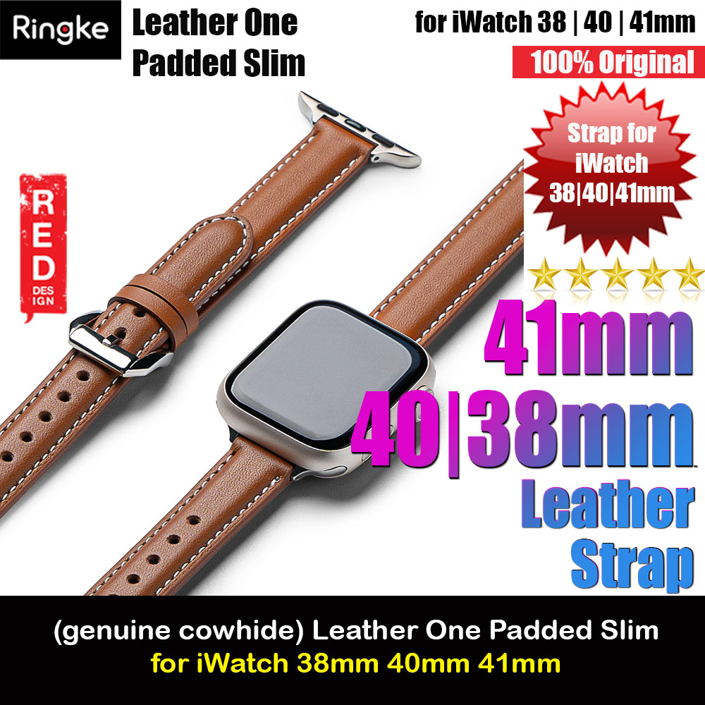 Ringke Genuine Leather One Slim Padded Strap for Apple Watch Series 4 5 6 8 9 41mm 40mm 38mm (Brown)