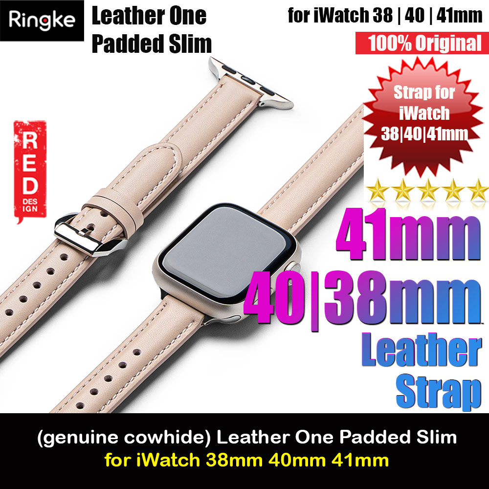 Ringke Genuine Leather One Slim Padded Strap for Apple Watch Series 4 5 6 8 9 41mm 40mm 38mm (Pink)