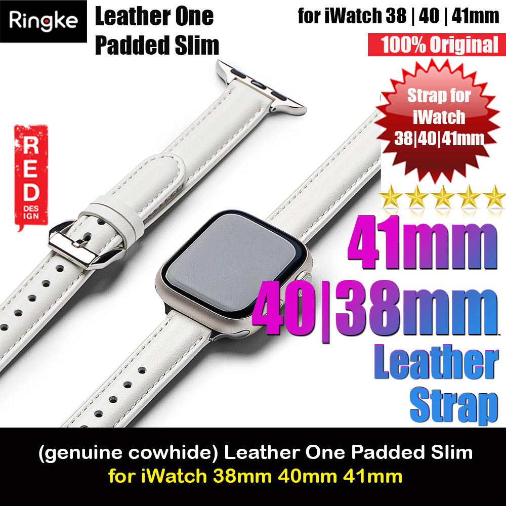 Ringke Genuine Leather One Slim Padded Strap for Apple Watch Series 4 5 6 8 9 41mm 40mm 38mm (White)