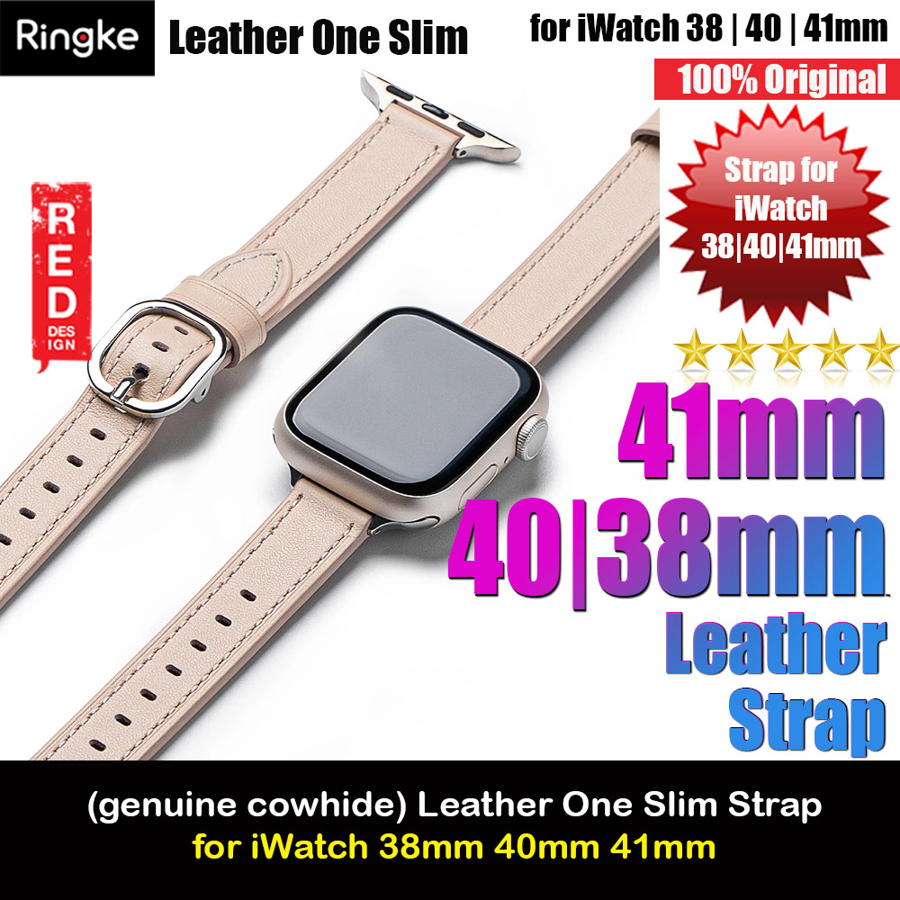 Ringke Genuine Leather One Slim Strap for Apple Watch Series 4 5 6 8 9 41mm 40mm 38mm (Cozy Pink)
