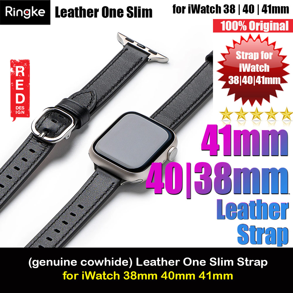 Ringke Genuine Leather One Slim Strap for Apple Watch Series 4 5 6 8 9 41mm 40mm 38mm (Black)