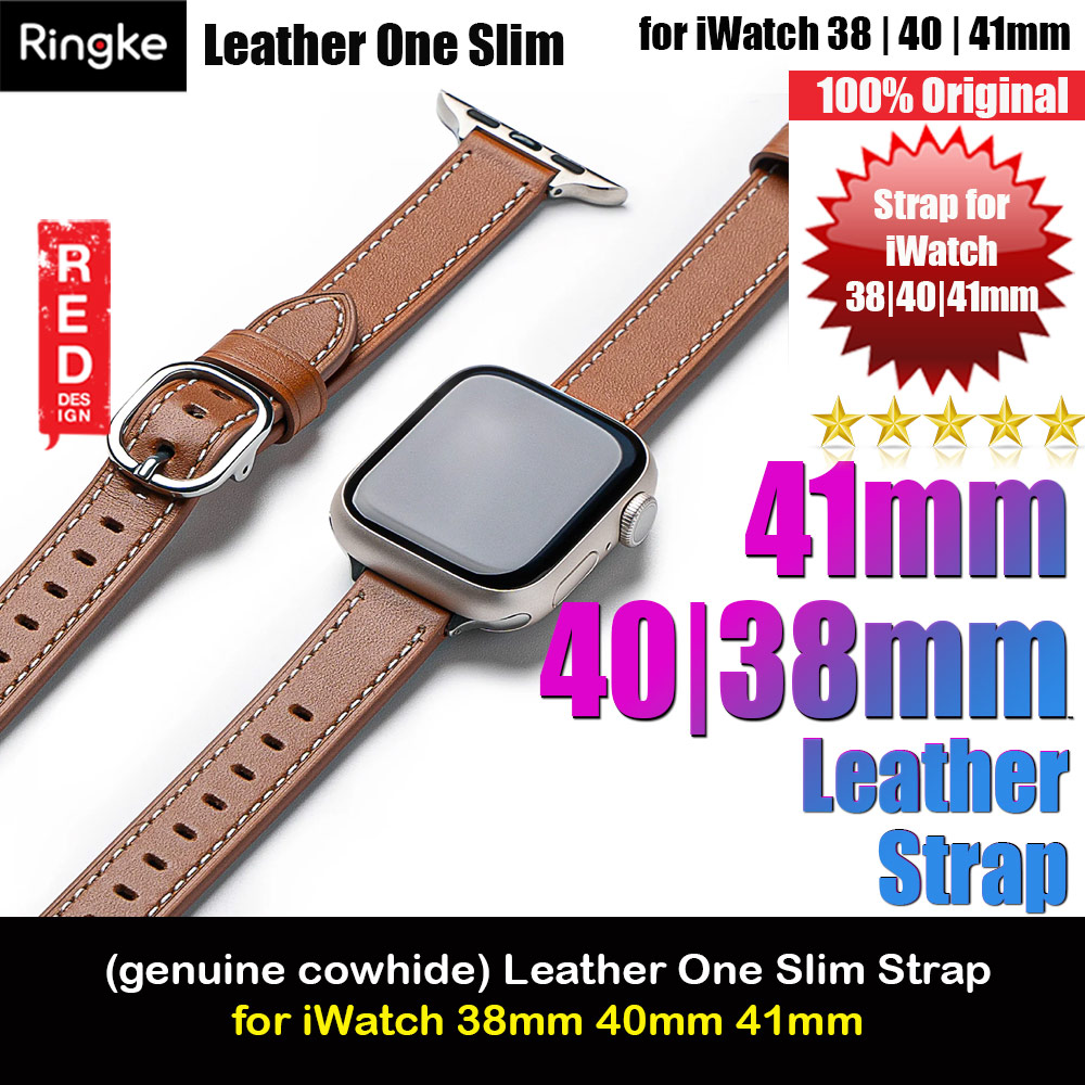 Ringke Genuine Leather One Slim Strap for Apple Watch Series 4 5 6 8 9 41mm 40mm 38mm (Brown)
