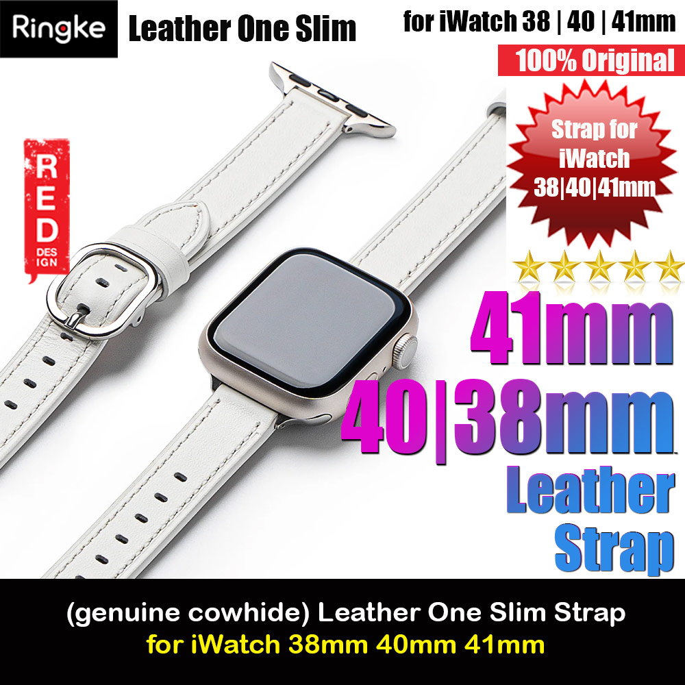 Ringke Genuine Leather One Slim Strap for Apple Watch Series 4 5 6 8 9 41mm 40mm 38mm (White)