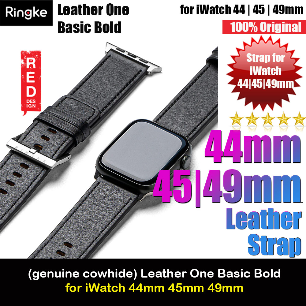 Ringke Genuine Leather One Basic Bold Strap for Apple Watch Series 4 5 6 8 9 42mm 44mm 45mm Ultra 49mm (Black)