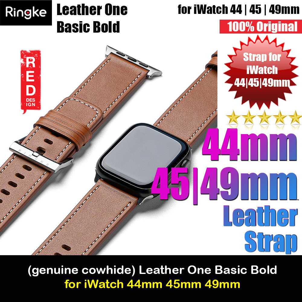 Ringke Genuine Leather One Basic Bold Strap for Apple Watch Series 4 5 6 8 9 42mm 44mm 45mm Ultra 49mm (Brown)
