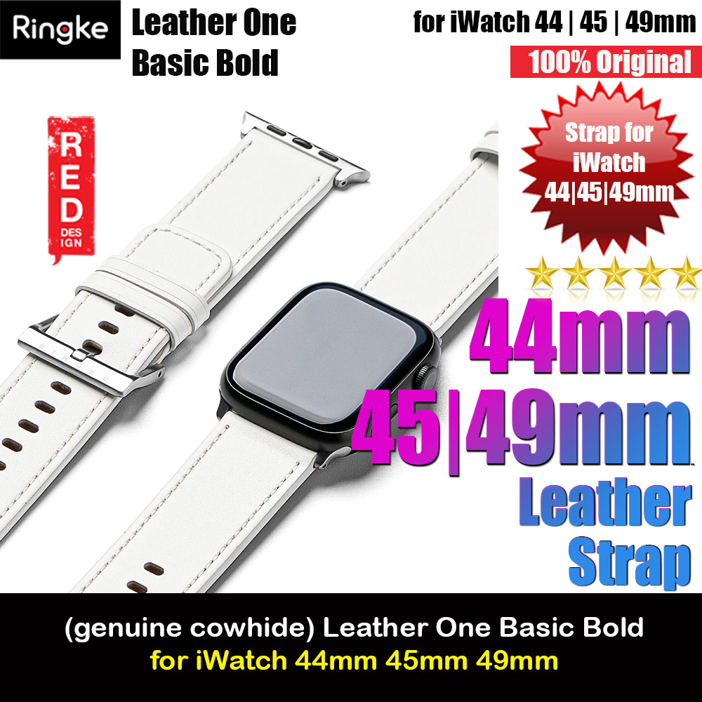 Ringke Genuine Leather One Basic Bold Strap for Apple Watch Series 4 5 6 8 9 42mm 44mm 45mm Ultra 49mm (White)