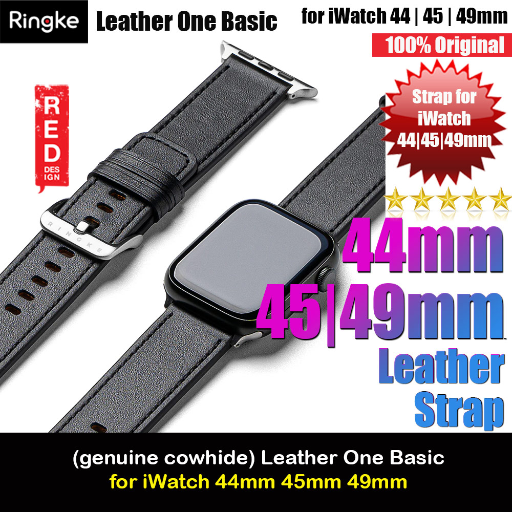 Ringke Genuine Leather One Basic Strap for Apple Watch Series 4 5 6 8 9 42mm 44mm 45mm Ultra 49mm (Black)