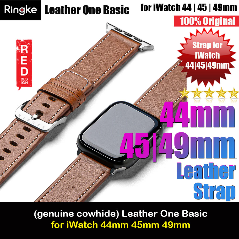 Ringke Genuine Leather One Basic Strap for Apple Watch Series 4 5 6 8 9 42mm 44mm 45mm Ultra 49mm (Brown)