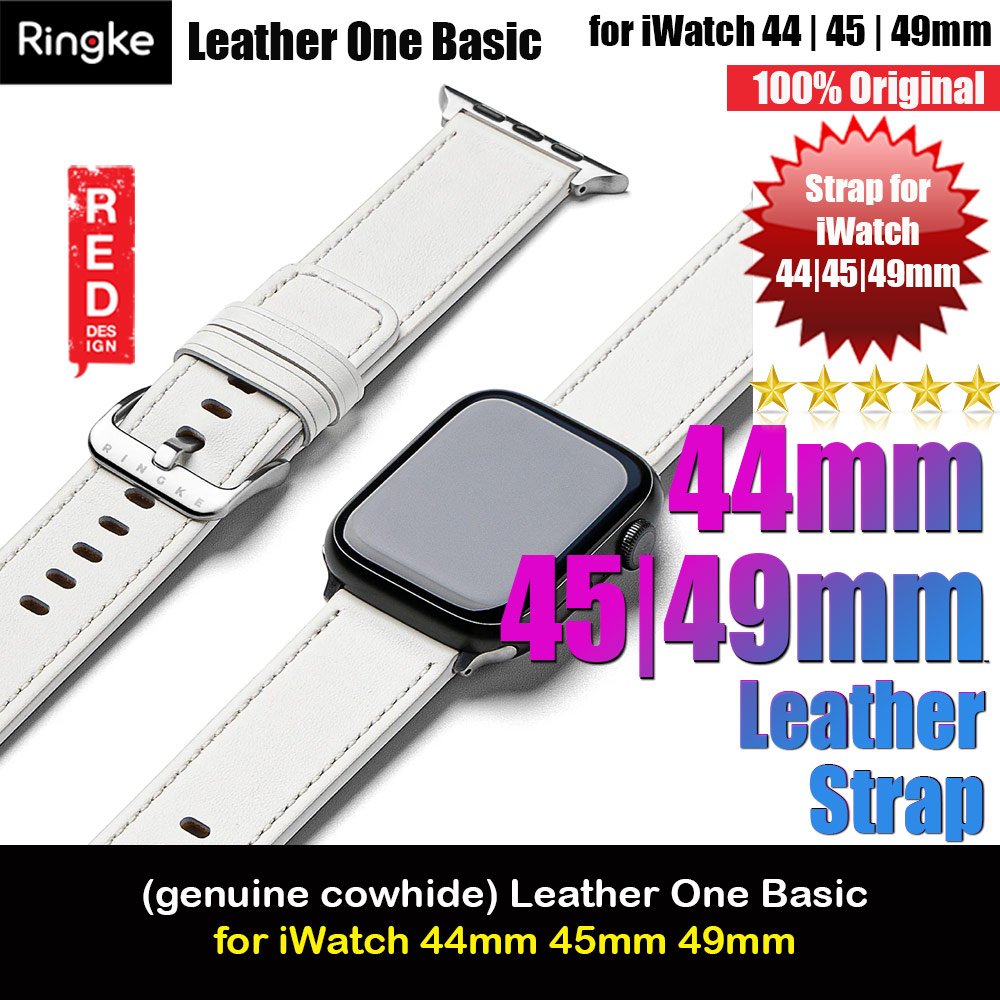 Ringke Genuine Leather One Basic Strap for Apple Watch Series 4 5 6 8 9 42mm 44mm 45mm Ultra 49mm (White)