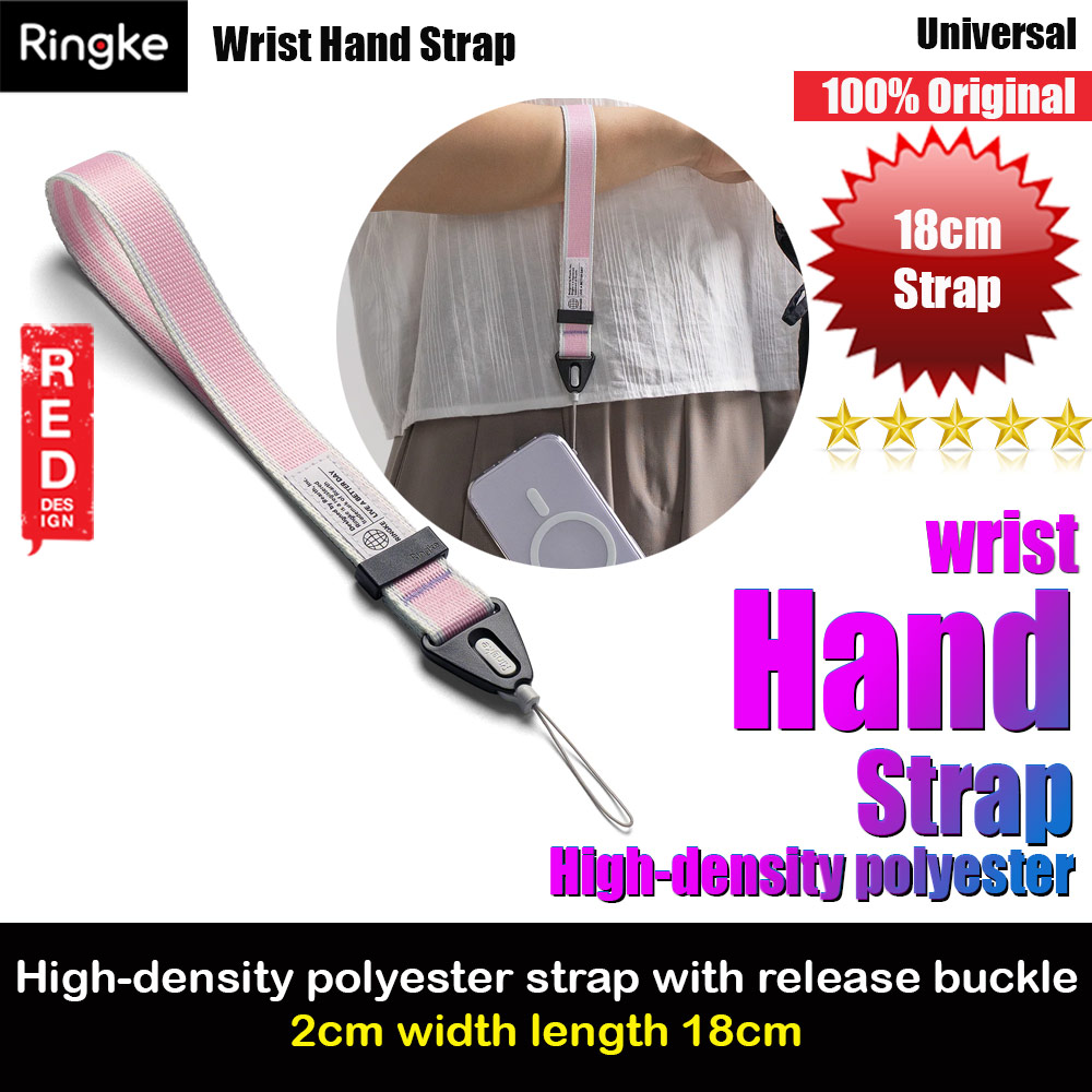 Ringke High density polyester wrist hand strap for Perfect for daily use traveling hiking smartphone  Portable Handheld Fan Strap (Stripe Pink)