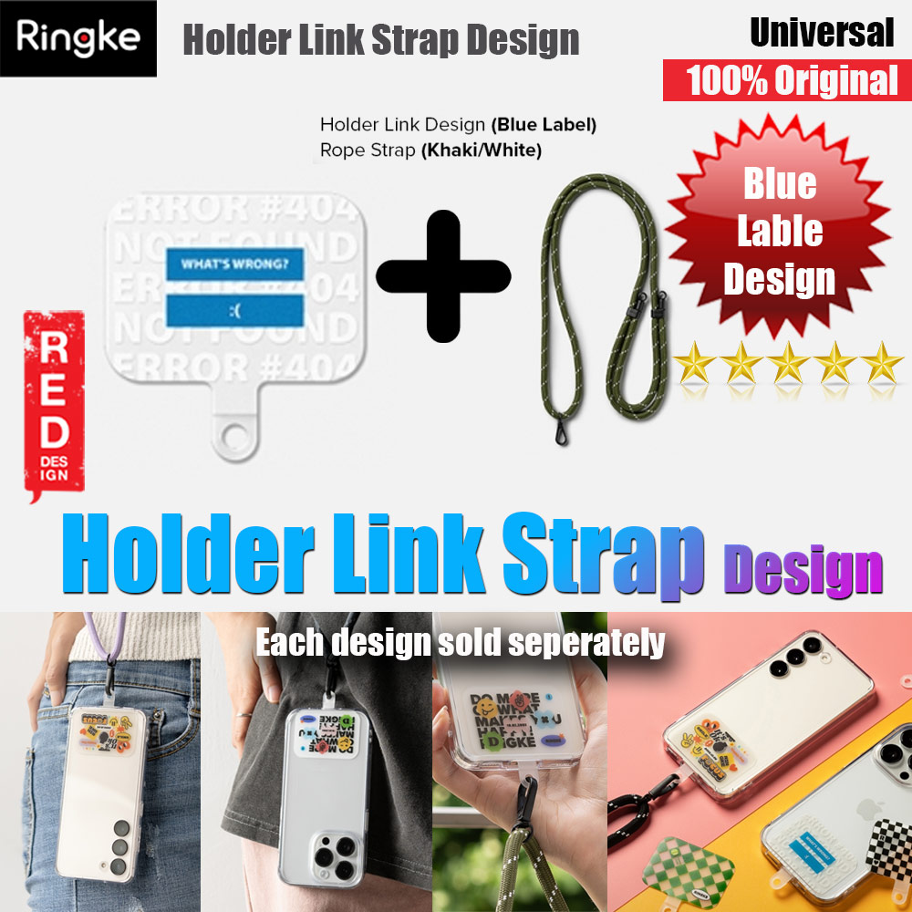 Ringke Shoulder Strap Design Holder Link Rope for Phone case (Blue Label Design Khakis White Rope)