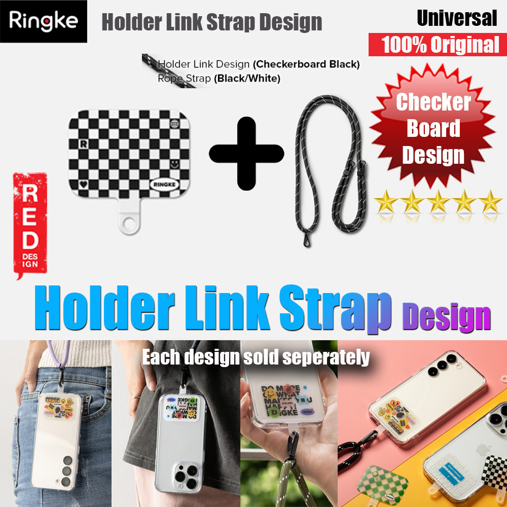 Ringke Shoulder Strap Design Holder Link Rope for Phone case (Checkerboard Design Black White Rope)