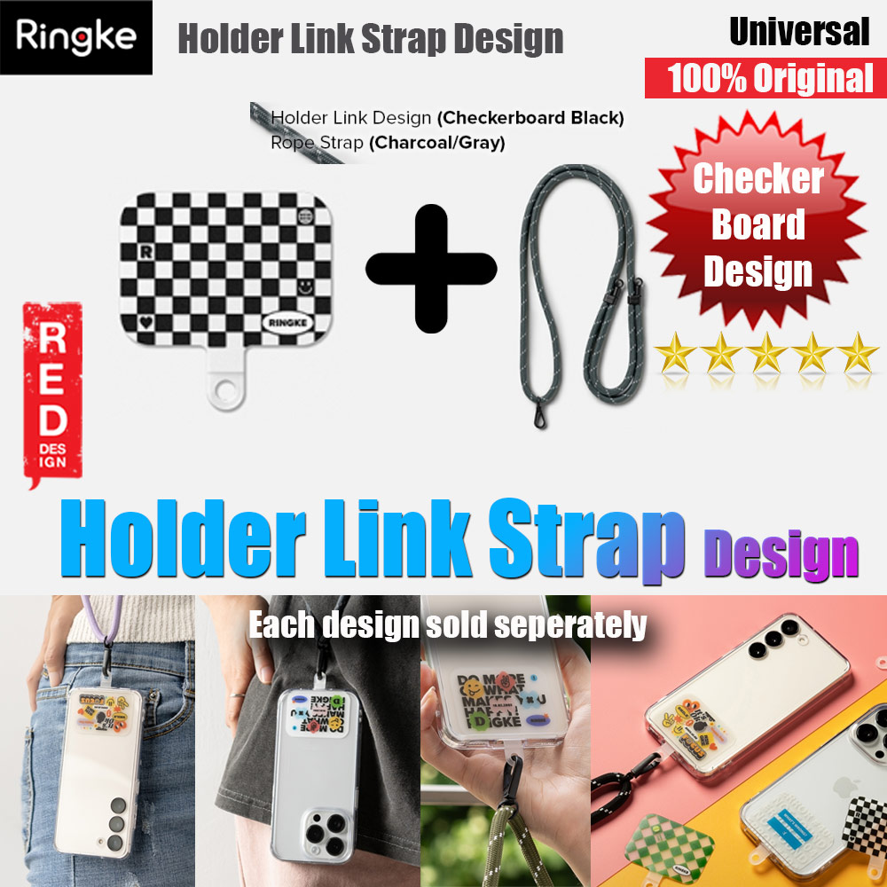 Ringke Shoulder Strap Design Holder Link Rope for Phone case (Checkerboard Design Charcoal Gray Rope)