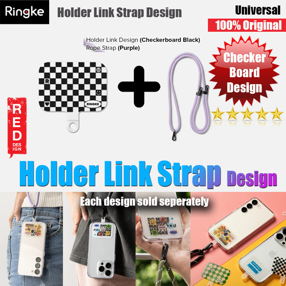 Ringke Shoulder Strap Design Holder Link Rope for Phone case (Checkerboard Design Purple Rope)