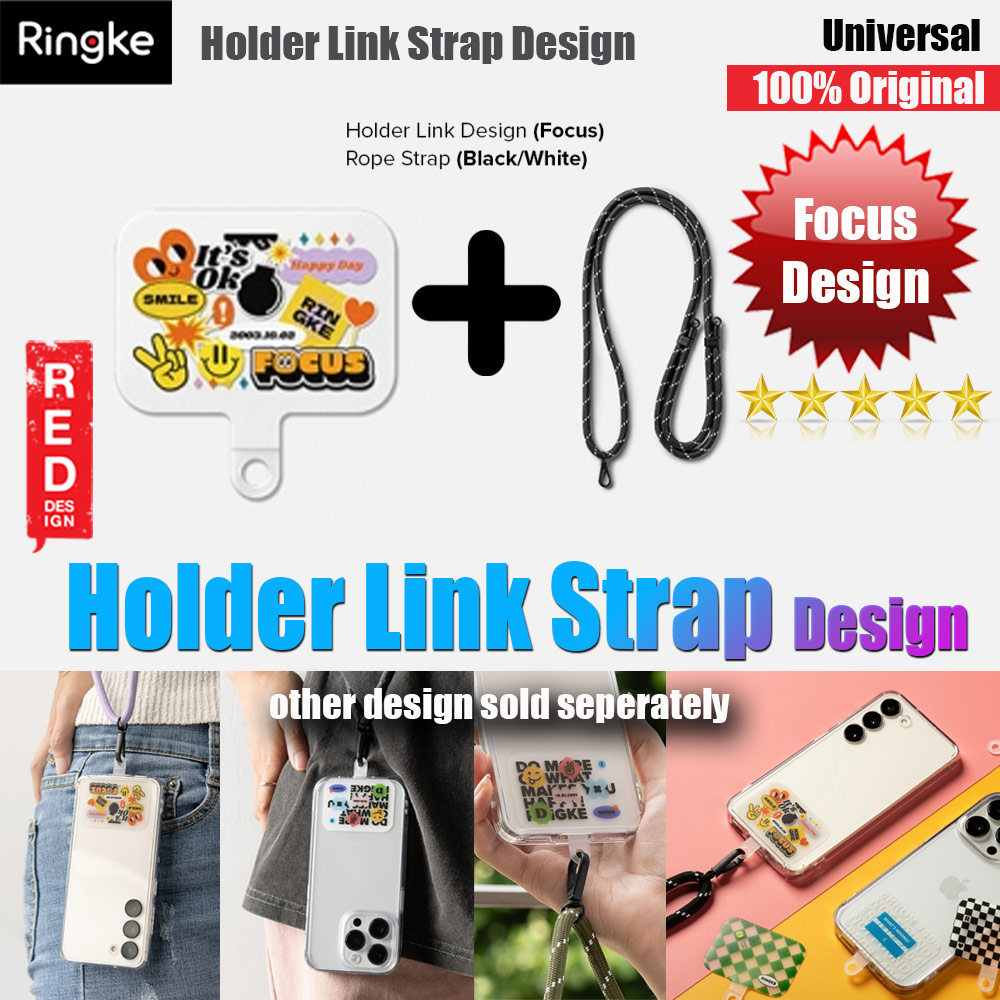 Ringke Shoulder Strap Design Holder Link Rope for Phone case (Focus Design Black White Rope)