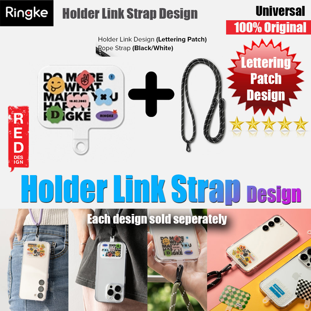 Ringke Shoulder Strap Design Holder Link Rope for Phone case (Lettering Patch Design Black White Rope)