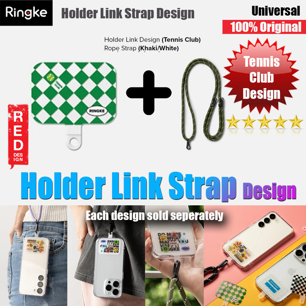 Ringke Shoulder Strap Design Holder Link Rope for Phone case (Tennis Club Design Khakis White Rope)