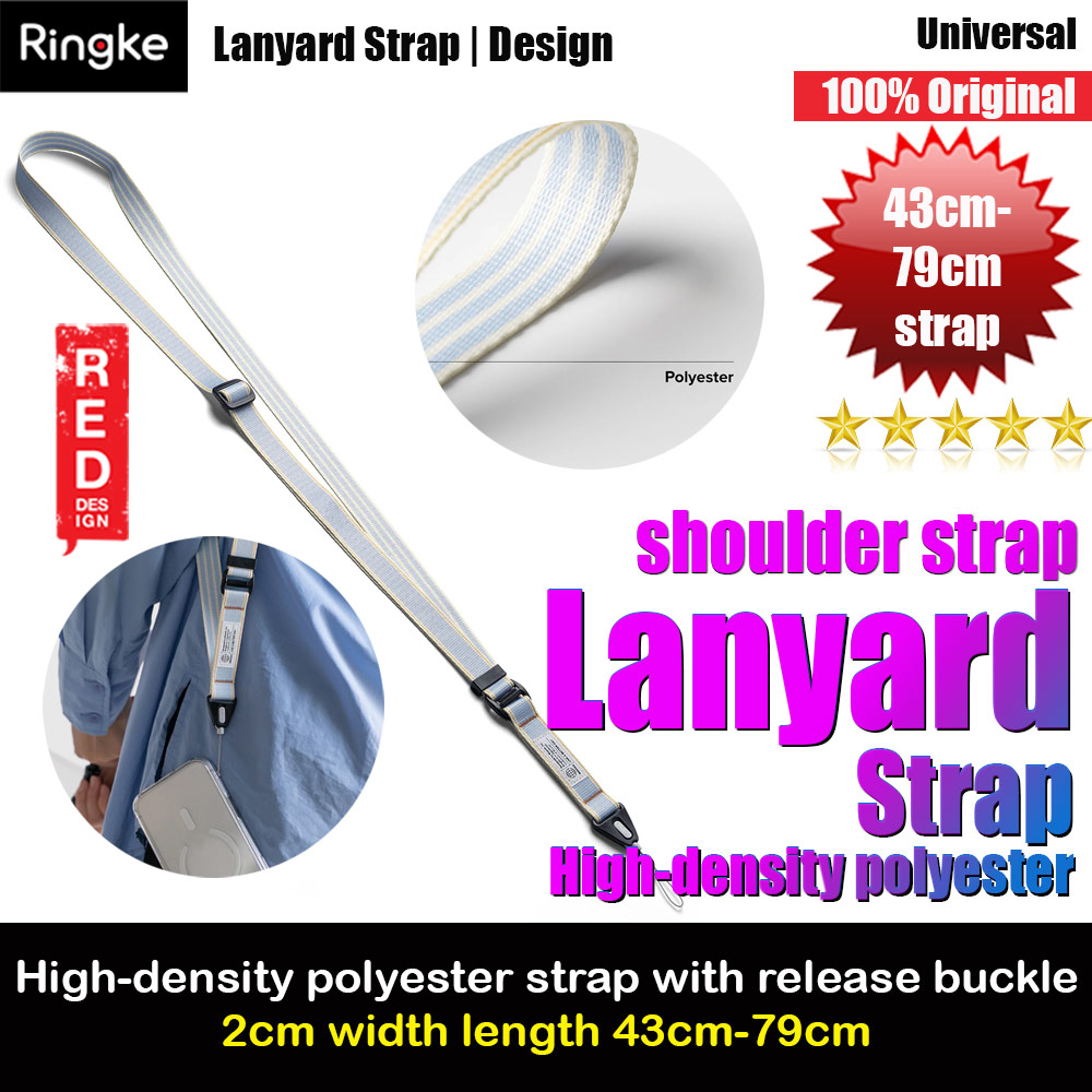 Ringke High density polyester Lanyard strap Shoulder Strap  for Perfect for daily use traveling hiking smartphone  Portable Handheld Fan Strap (Stripe Blue)