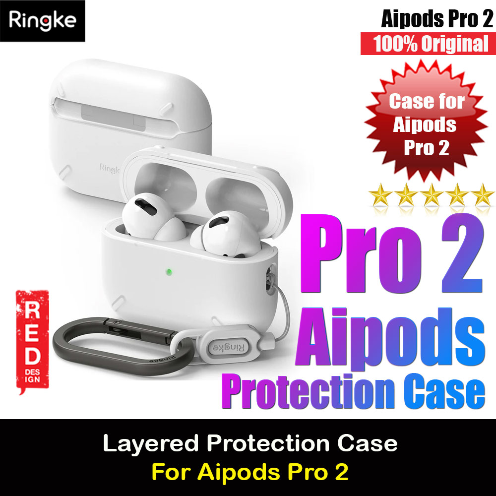 Ringke Layered Hard Protective Protection Case with Carabiner for Apple Airpods Pro 2 (White)