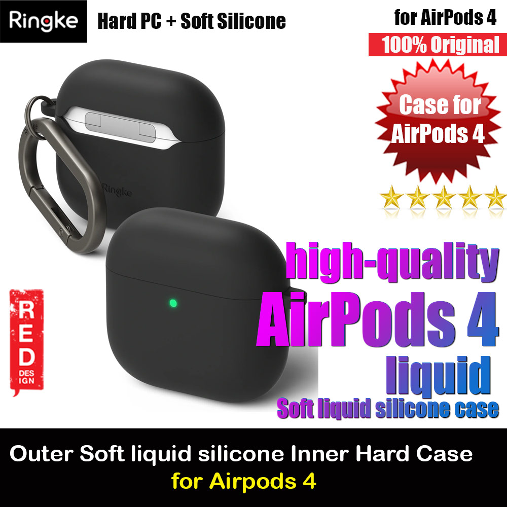 Ringke PC and Soft Liquid Silicone Protection Case for Airpods 4 (Black)