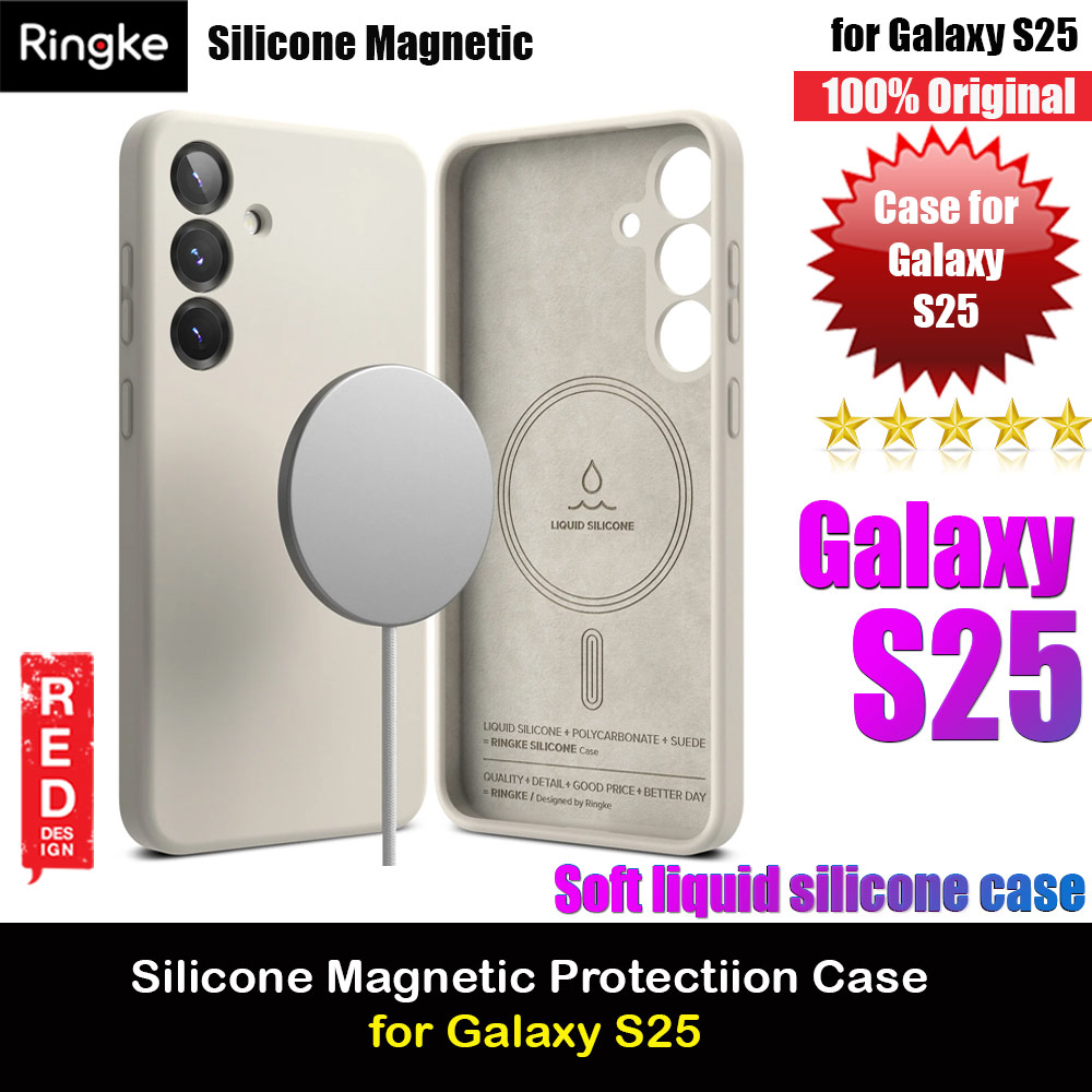 Ringke Soft Liquid Silicone Case with Magnetic Ring Protection Case for Samsung Galaxy S25 (Stone)