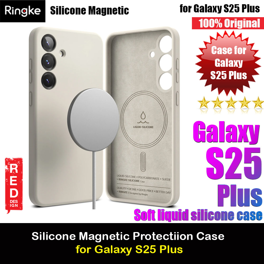Ringke Soft Liquid Silicone Case with Magnetic Ring Protection Case for Samsung Galaxy S25 Plus (Stone)