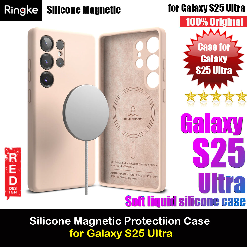 Ringke Soft Liquid Silicone Case with Magnetic Ring Protection Case for Samsung Galaxy S25 Ultra (Pink Sand)