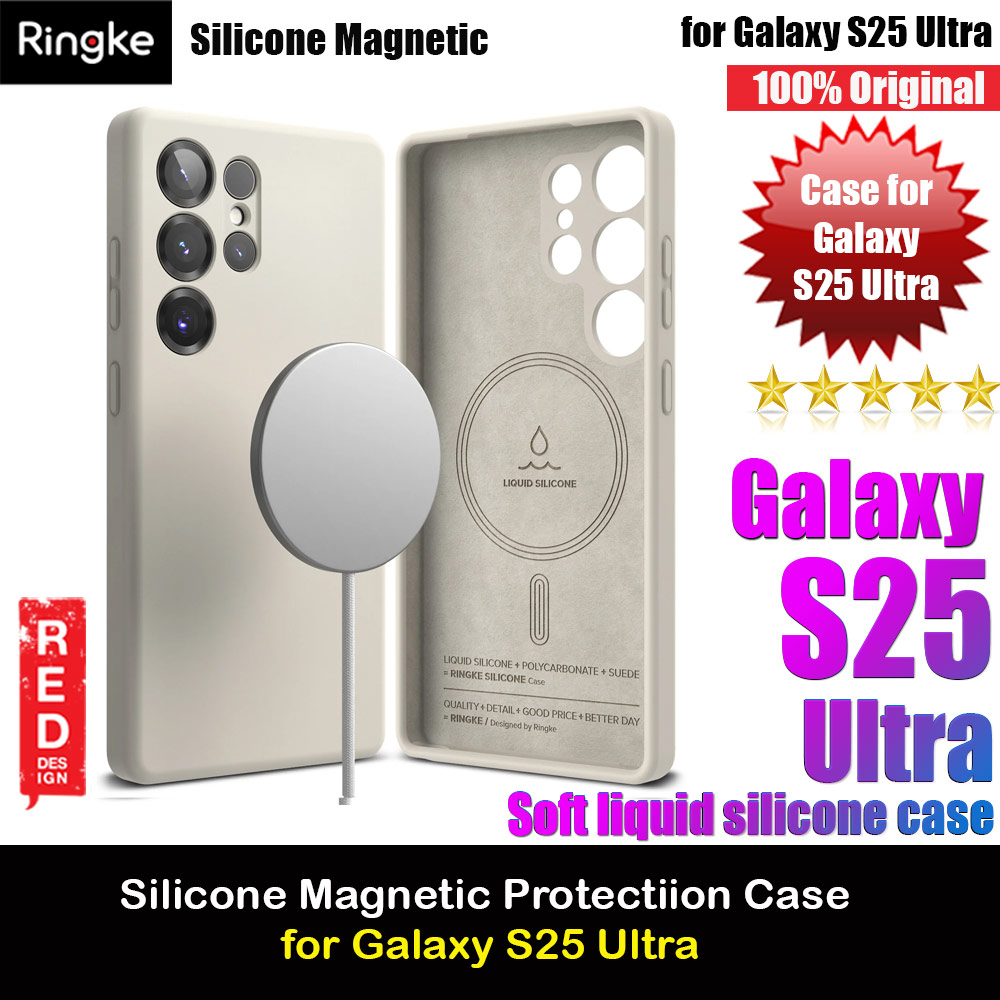Ringke Soft Liquid Silicone Case with Magnetic Ring Protection Case for Samsung Galaxy S25 Ultra (Stone)