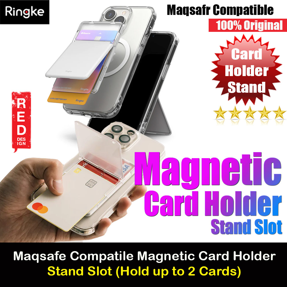 Ringke Card Holder Magnetic Stand Slot Magsafe Compatible Hold up to 2 Cards for iPhone 13 Pro Max 14 Pro Max (Clear and Light Gray)