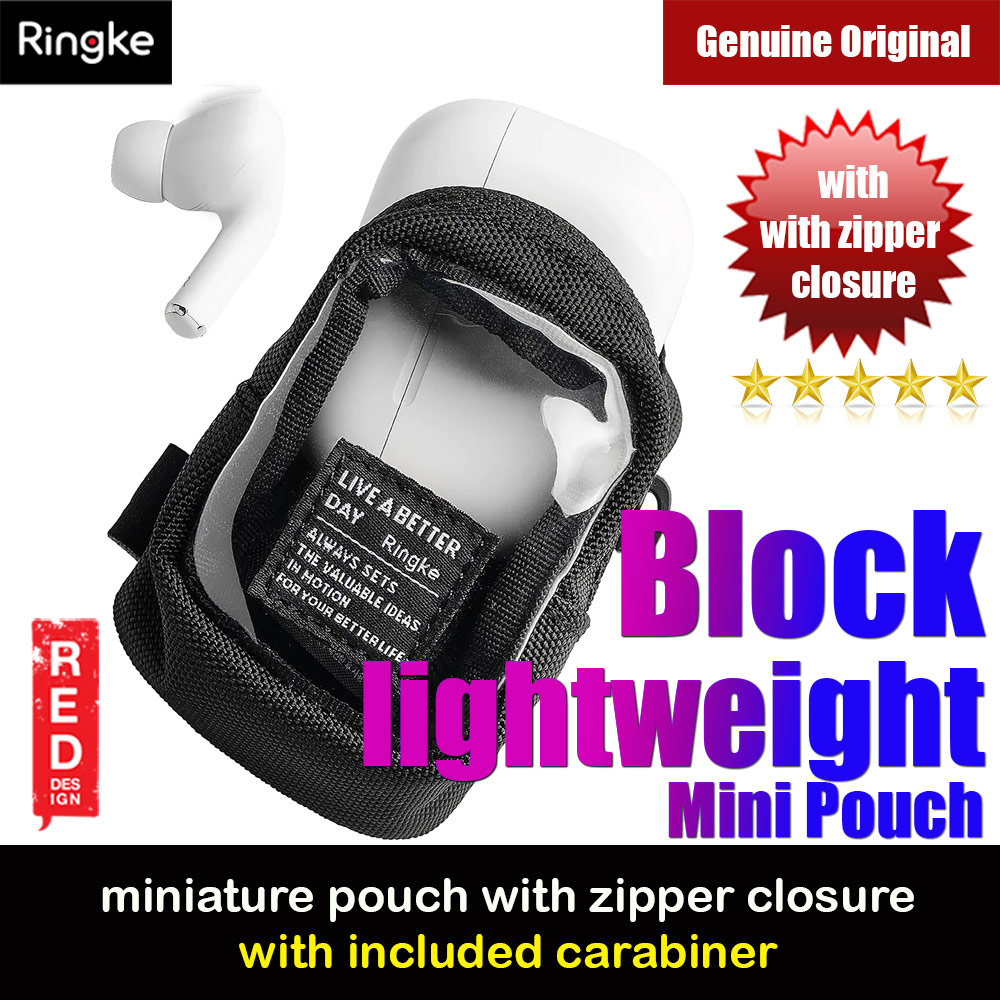 Ringke Mini Pouch Block Bag Miniature with Zipper Closure with Carabiner for Small Gadgets (Clear Black)