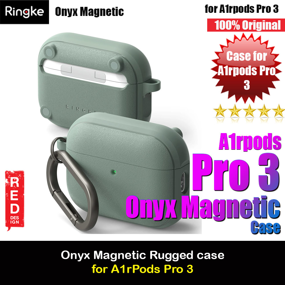 Ringke Onyx Magnetic Protective Protection Rugged Case with Carabiner for Apple Airpods Pro 3 (Sage Green)