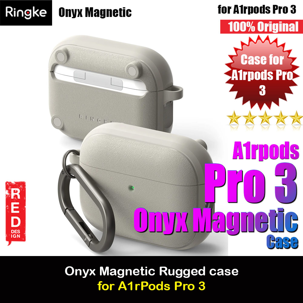 Ringke Onyx Magnetic Protective Protection Rugged Case with Carabiner for Apple Airpods Pro 3 (Warm Gray)