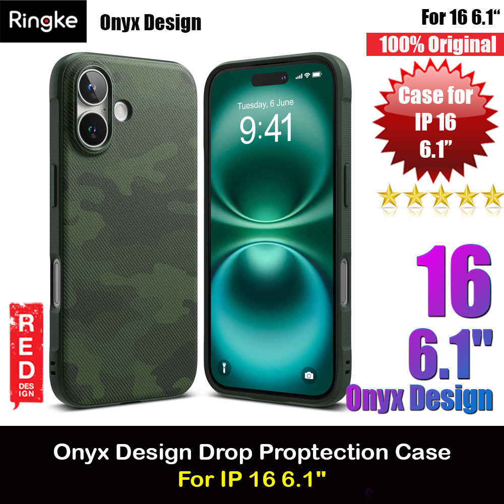 Ringke Onyx Design Tough Heavy Duty Slim Light Drop Protection Case for Apple iPhone 16 6.1 (Camo Green)