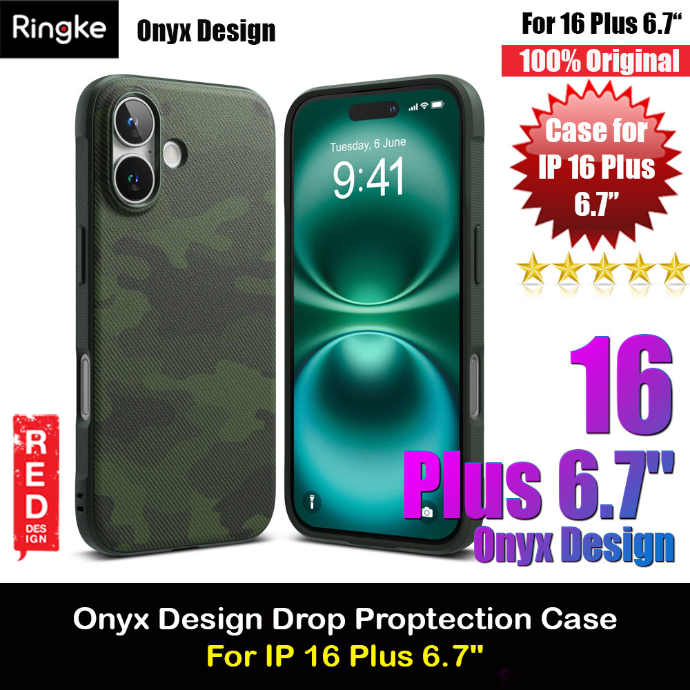 Ringke Onyx Design Tough Heavy Duty Slim Light Drop Protection Case for Apple iPhone 16 Plus 6.7 (Camo Green)