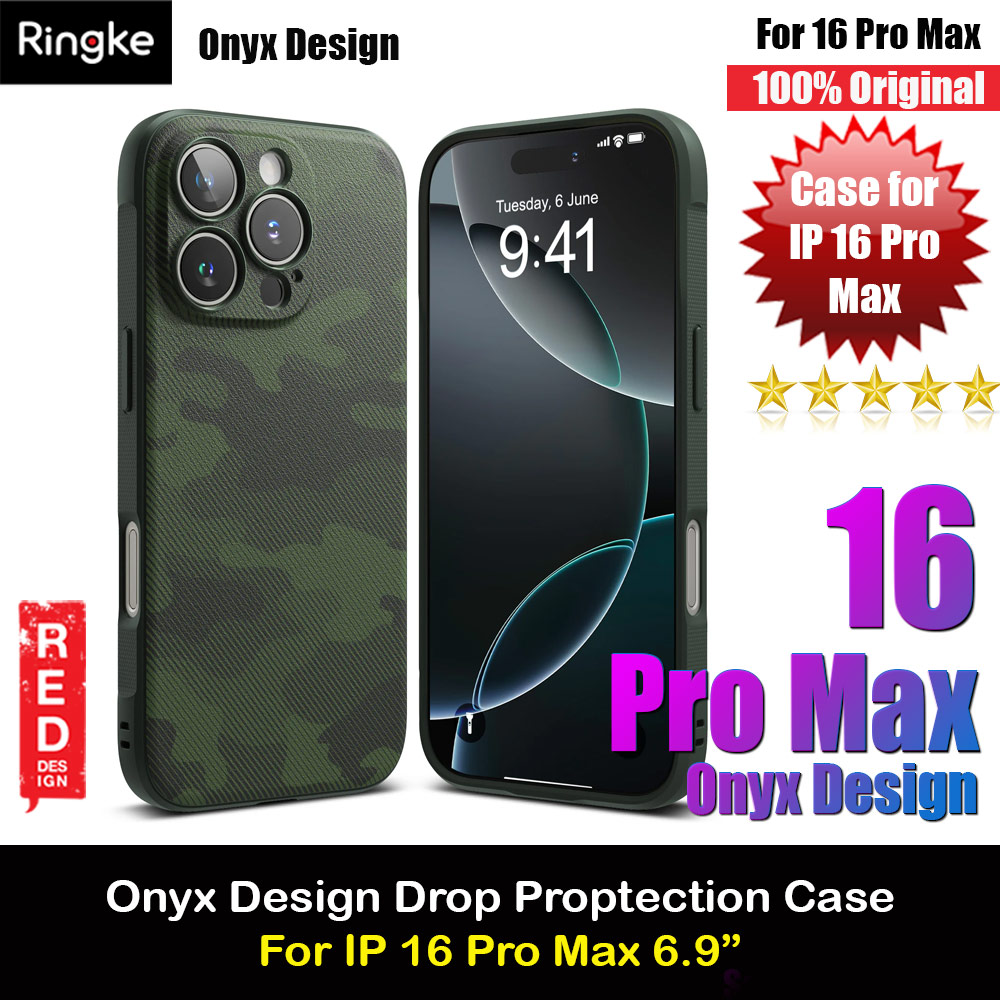 Ringke Onyx Design Tough Heavy Duty Slim Light Drop Protection Case for Apple iPhone 16 Pro Max 6.9 (Camo Green)