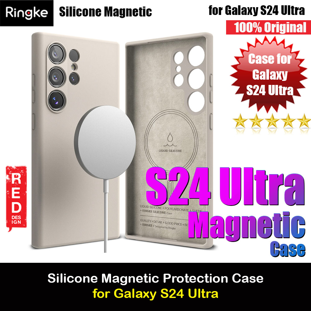Ringke Soft Liquid Silicone Case with Magnetic Ring Protection Case for Samsung Galaxy S24 Ultra (Stone)