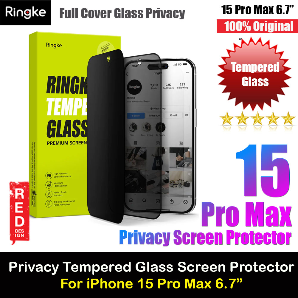 Ringke Tempered Glass Full Cover Glass Screen Protector with Installation Jig Helper for iPhone 15 Pro Max 6.7 (Privacy Anti View Peep SpyBlack)