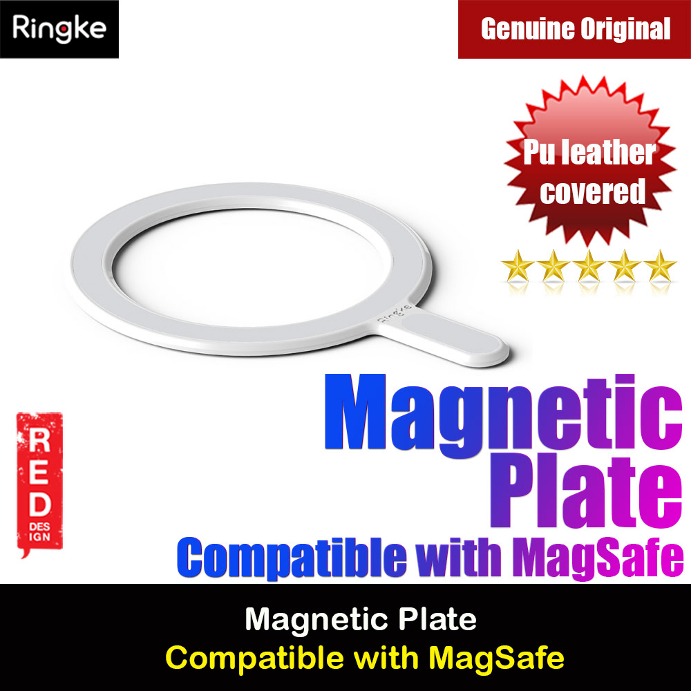 Ringke Magnetic Plate Compatible with MagSafe Accessories Universal Adhesive Magnet Stickers with PU leather covered with Installation Attachment Guide (White)