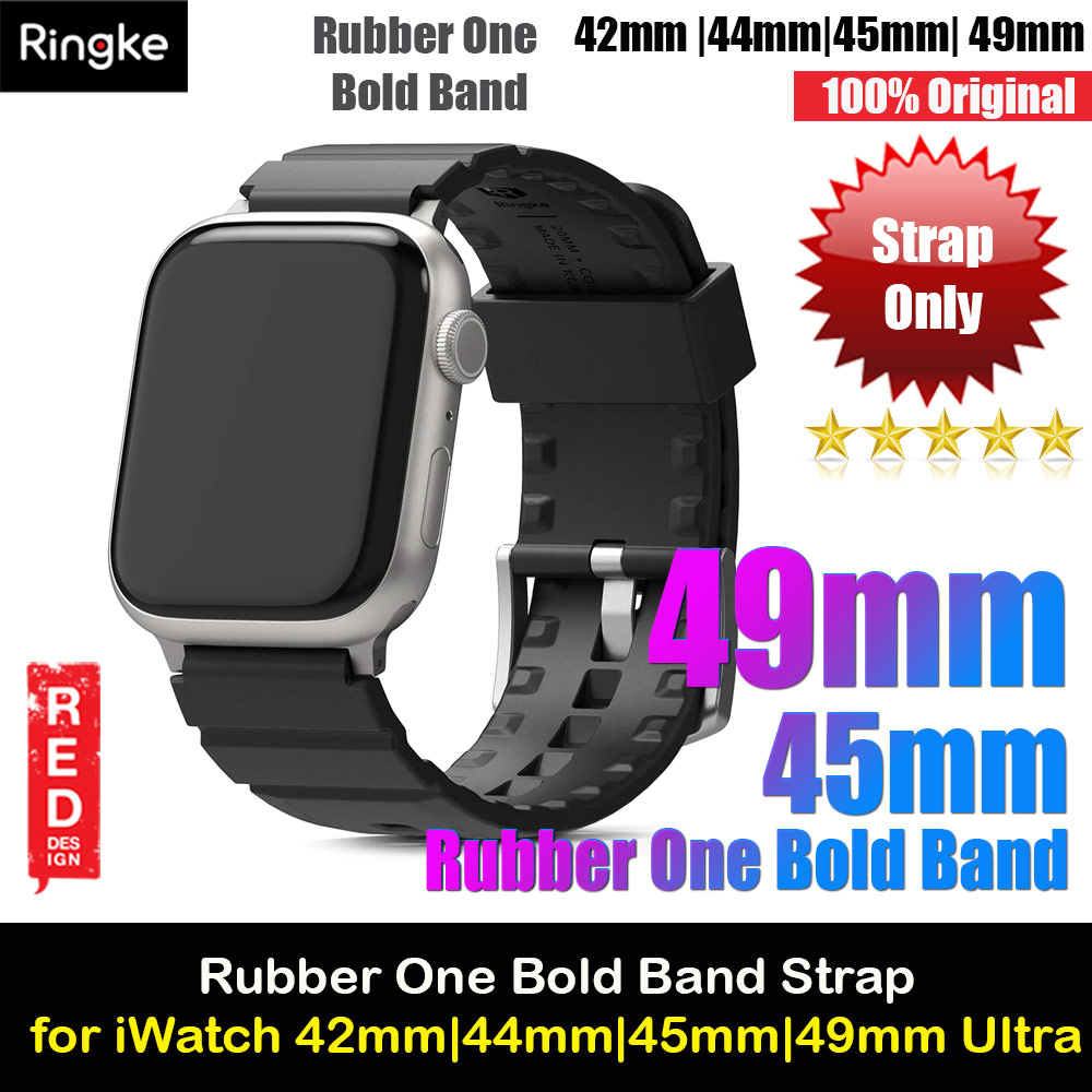 Ringke TPU Rubber One Band Bold Waterproof Sweat Proof Strap for Apple Watch Series 4 5 6 8 42mm 44mm 45mm 49mm Ultra (Black)