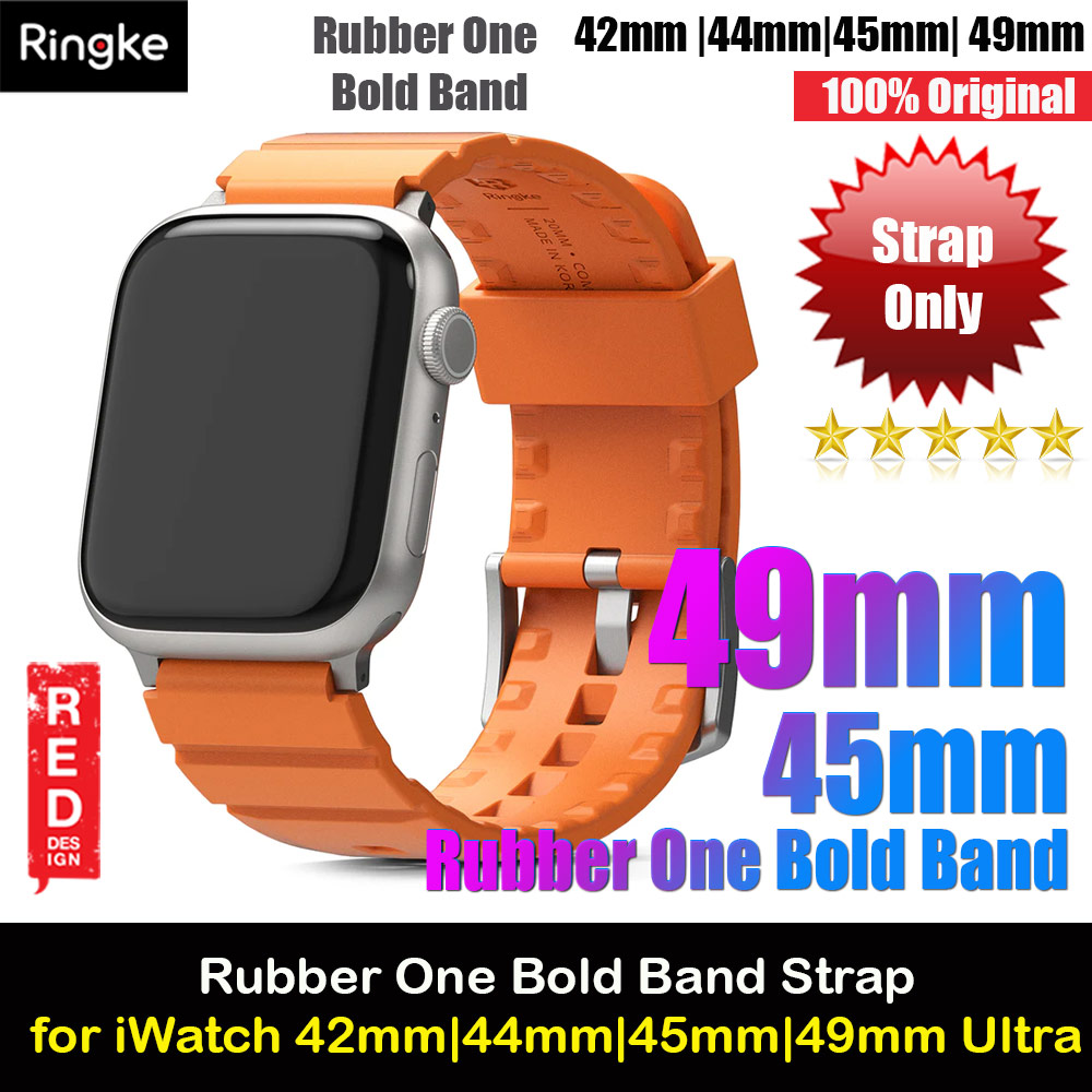 Ringke TPU Rubber One Band Bold Waterproof Sweat Proof Strap for Apple Watch Series 4 5 6 8 42mm 44mm 45mm 49mm Ultra (Orange)