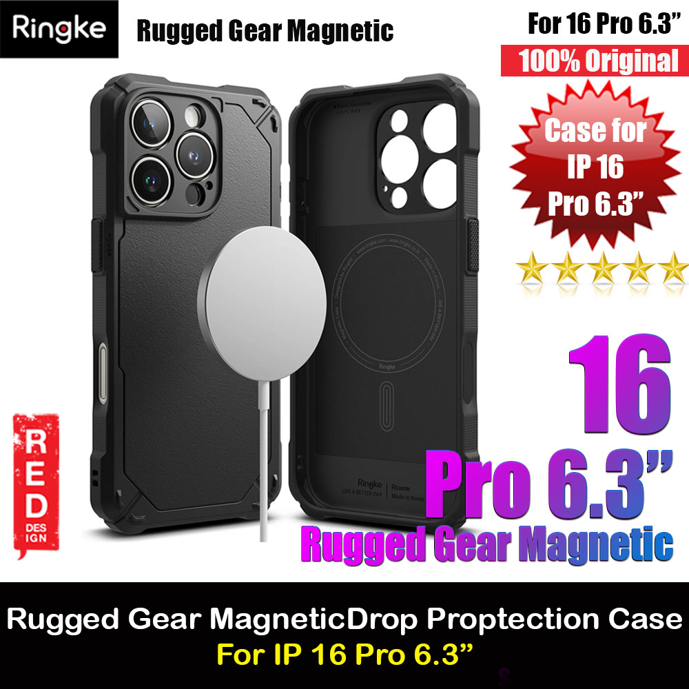 Ringke Rugged Gear Magnetic Charging Compatible Drop Protection Case for Apple iPhone 16 Pro 6.3 (Black)