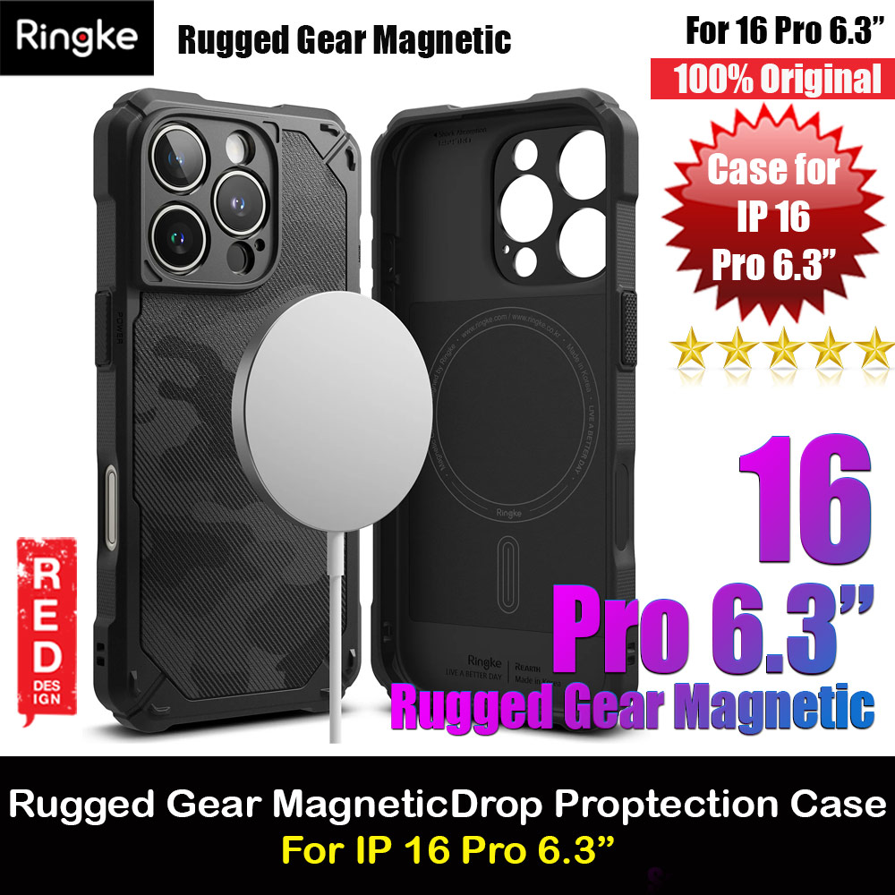 Ringke Rugged Gear Magnetic Charging Compatible Drop Protection Case for Apple iPhone 16 Pro 6.3 (Camo Black)
