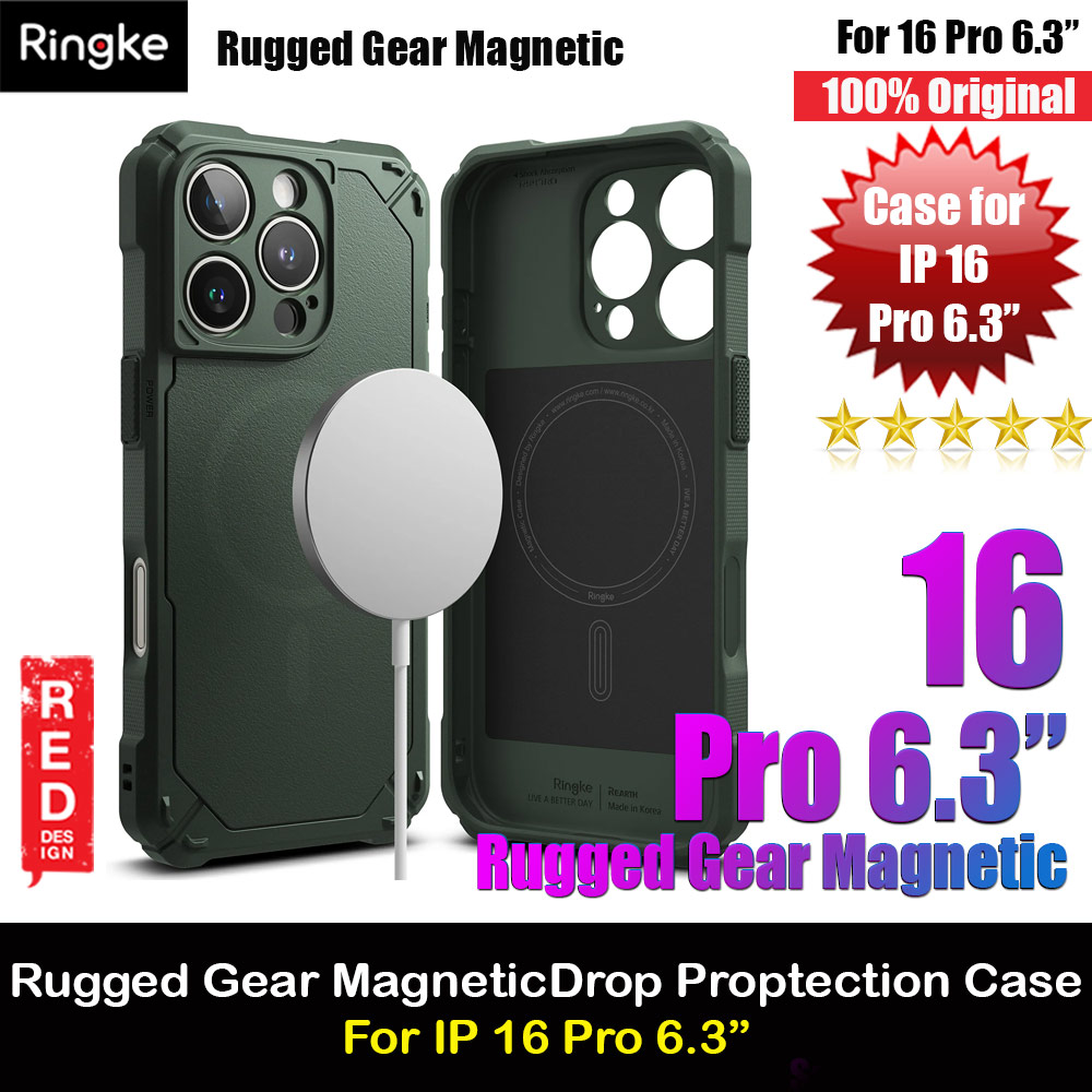 Ringke Rugged Gear Magnetic Charging Compatible Drop Protection Case for Apple iPhone 16 Pro 6.3 (Dark Green)