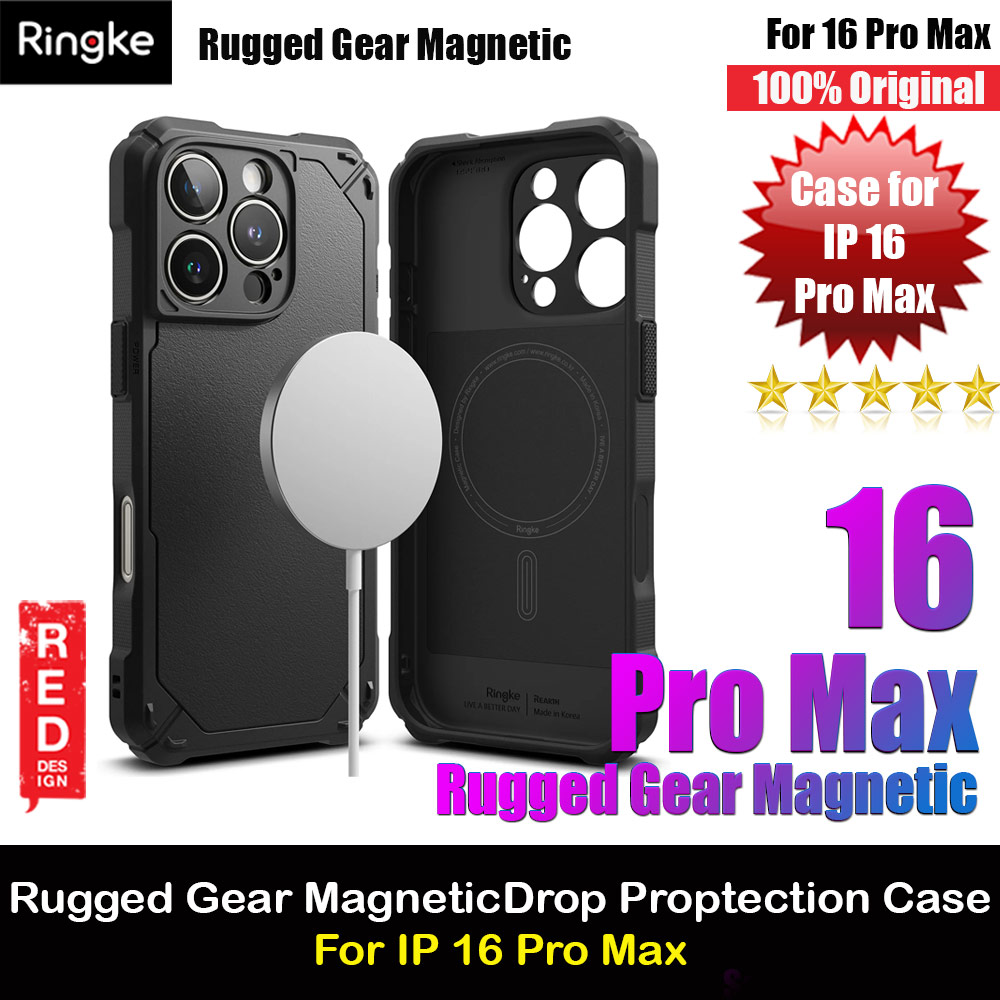 Ringke Rugged Gear Magnetic Charging Compatible Drop Protection Case for Apple iPhone 16 Pro Max 6.9 (Black)