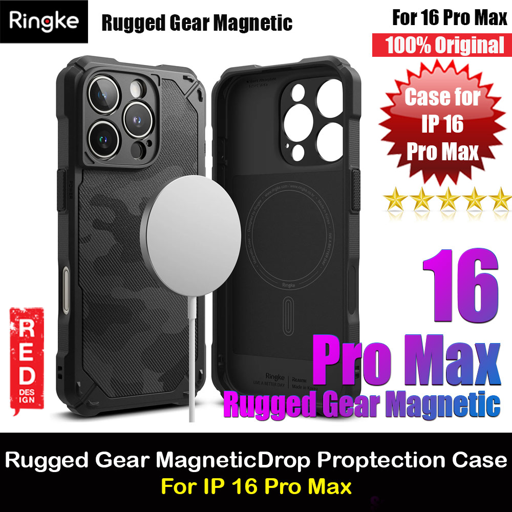 Ringke Rugged Gear Magnetic Charging Compatible Drop Protection Case for Apple iPhone 16 Pro Max 6.9 (Camo Black)