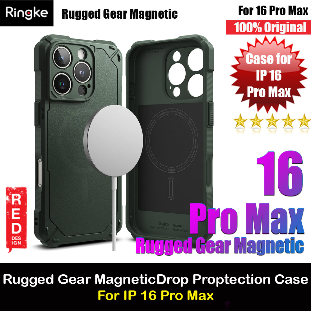 Ringke Rugged Gear Magnetic Charging Compatible Drop Protection Case for Apple iPhone 16 Pro Max 6.9 (Dark Green)