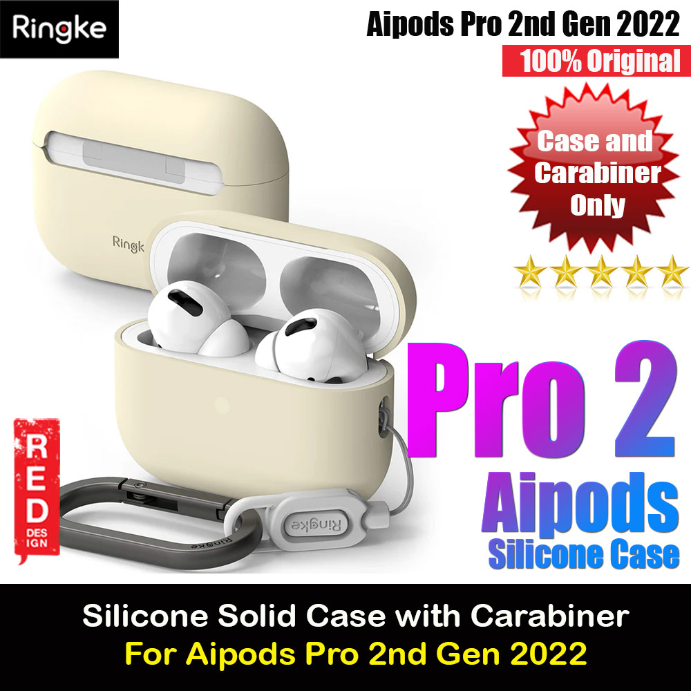 Ringke Silicone Soft Feel Hard Protective Protection Case with Carabiner for Apple Airpods Pro 2 (Cream)
