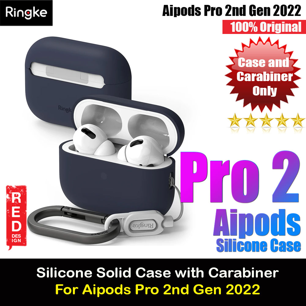 Ringke Silicone Soft Feel Hard Protective Protection Case with Carabiner for Apple Airpods Pro 2 (Midnight Blue)