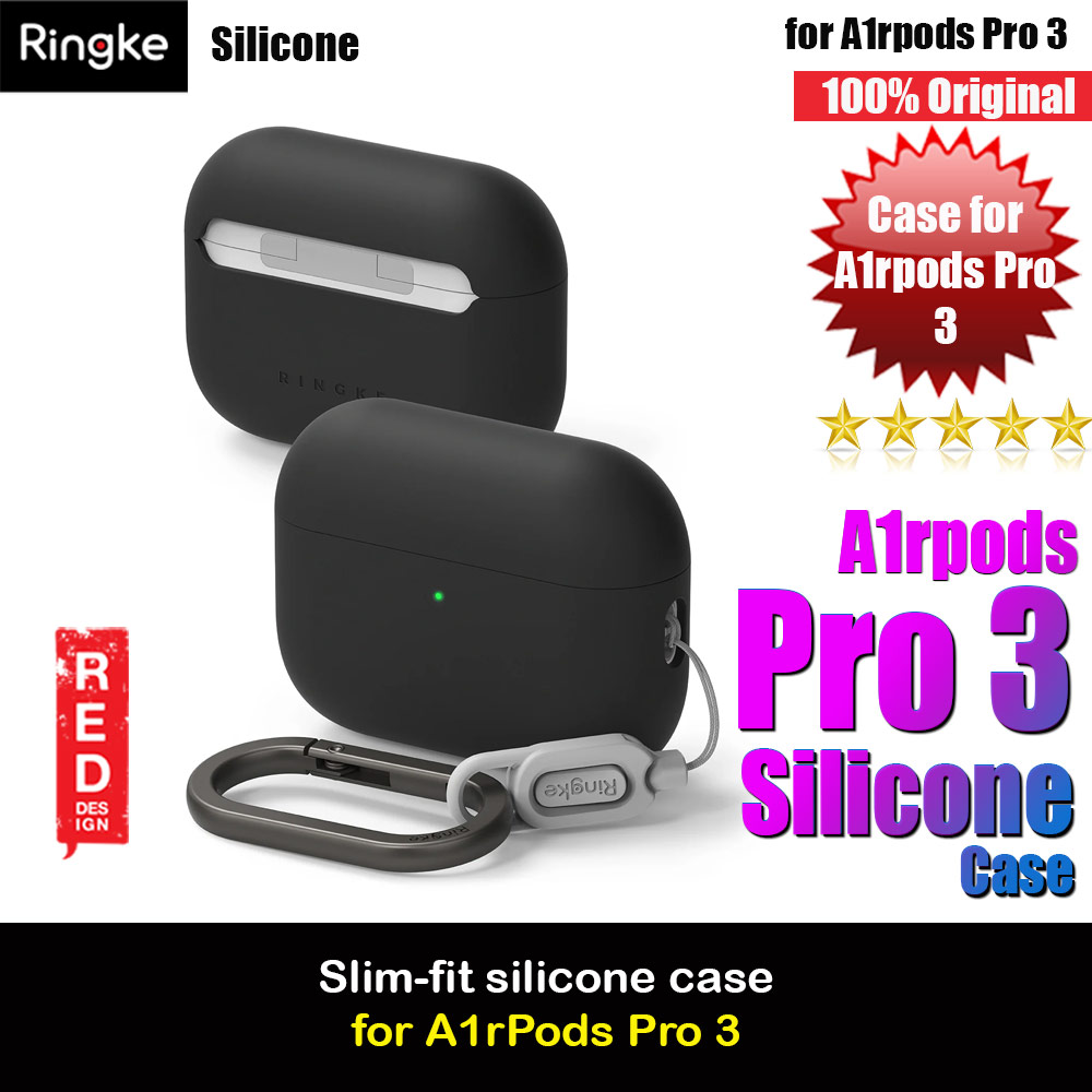 Ringke Silicone Soft Feel Hard Protective Protection Case with Carabiner for Apple Airpods Pro 3 (Black)