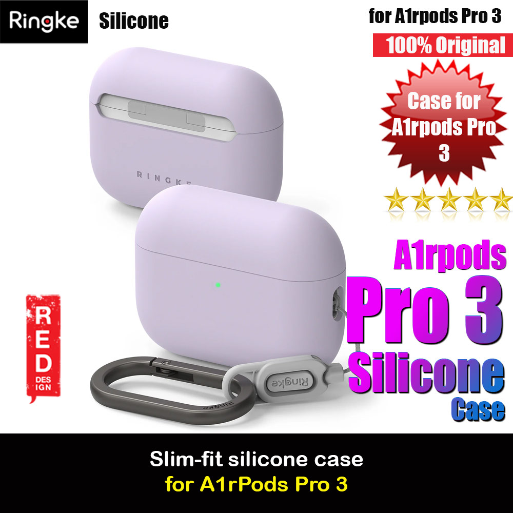 Ringke Silicone Soft Feel Hard Protective Protection Case with Carabiner for Apple Airpods Pro 3 (Light Purple)